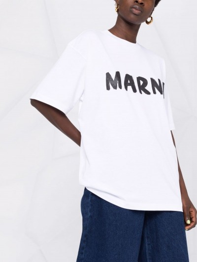 Marni T-shirt oversize bianca con logo