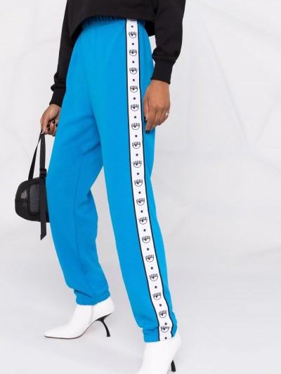 Chiara Ferragni Pantaloni blu con bande laterali logo