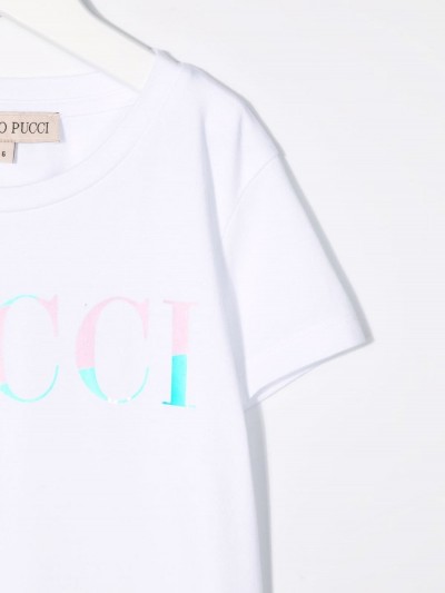 Emilio Pucci KIds T-shirt con stampa celeste e rosa