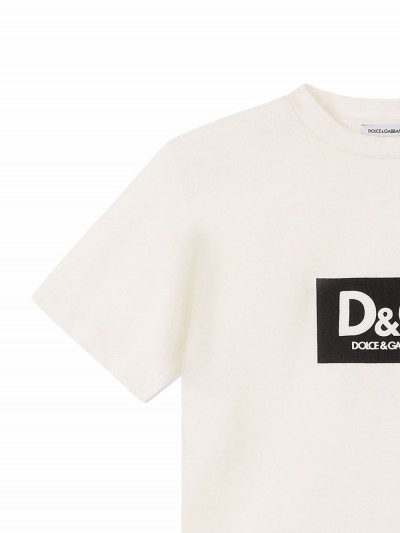 Dolce & Gabbana Kids T-shirt bianca con stampa nera
