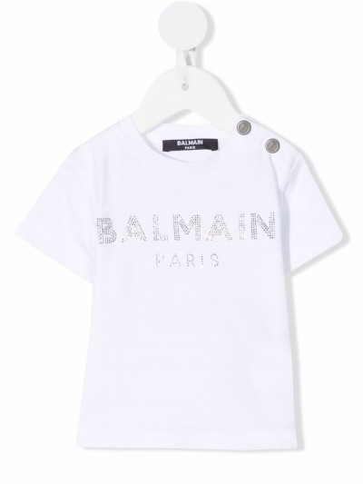 Balmain kids T-shirt bianca con strass