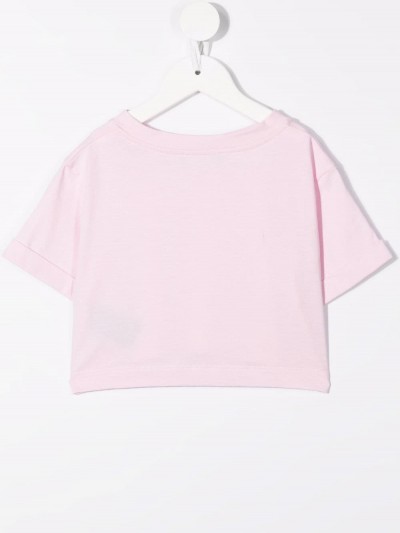 Balmain kids T-shirt crop rosa con stampa
