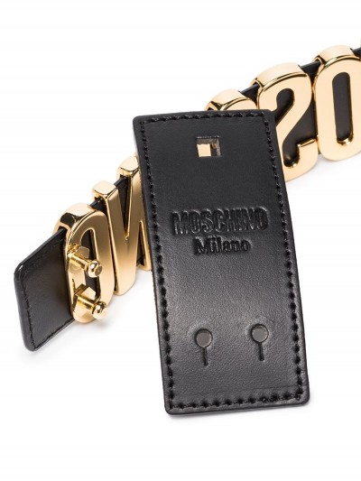 Moschino Cintura nera con logo oro