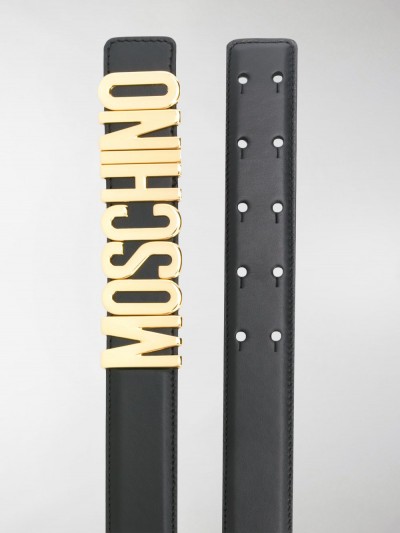 Moschino Leather belt with logo plaque