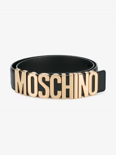 Moschino Leather belt with logo plaque