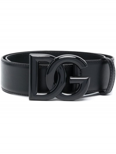 Dolce & Gabbana Cintura in pelle di vitello con logo nero lucido