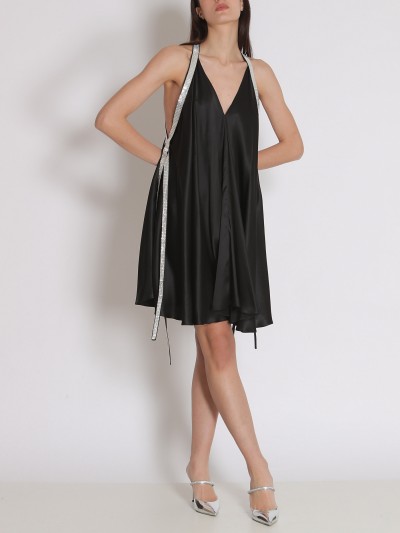 Balestra Black silk short dress with silver details
