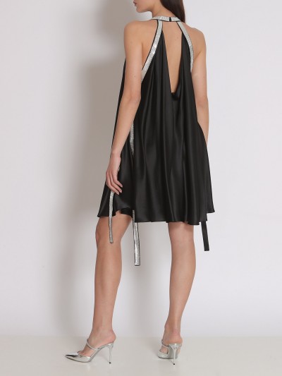 Balestra Black silk short dress with silver details