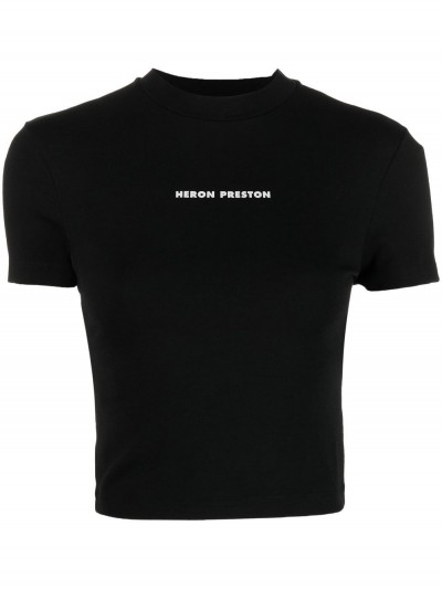 Heron Preston T-shirt nera crop con stampa