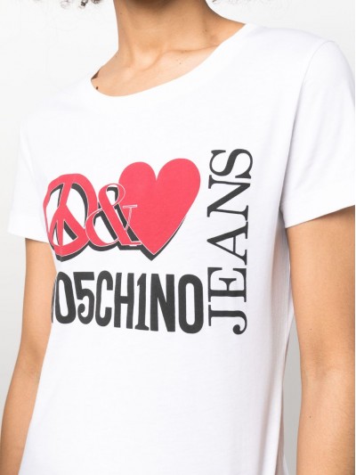 Moschino Jeans T-shirt bianca con stampa