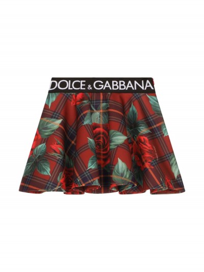 Dolce & Gabbana Kids Gonna tartan con stampa rose