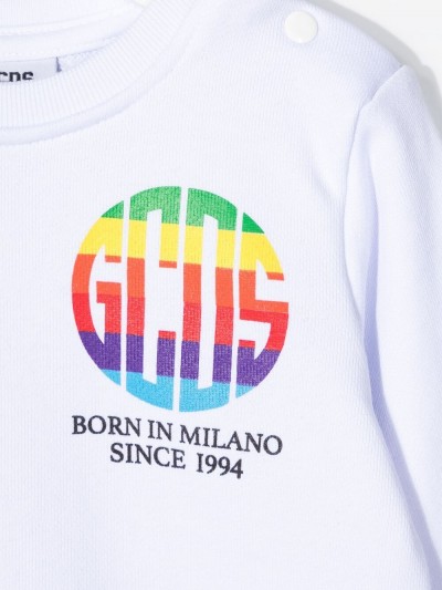 Gcds Kids Felpina bianca con logo multicolor
