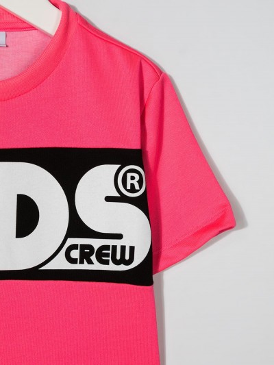 Gcds Kids T-shirt rosa con stampa logo nero