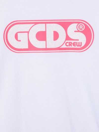 Gcds Kids Abito bianco con stampa logo rosa