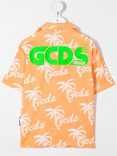 Gcds Kids Camicia arancio con stampa loghi