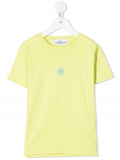 Stone Island kids T-shirt gialla con logo celeste